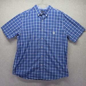 Chaps Shirt Mens XL Easy Care Casual Pocket Button Up Blue Plaid Short Sleeve